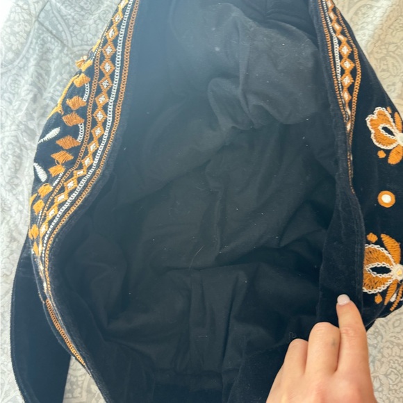 Free People Vic Velvet Slouchy Bag Embroidered Black and Gold Women's Bag - Picture 4 of 6